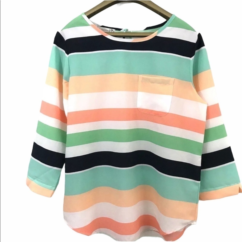 Van Heusen Blouse Striped 3/4 Sleeves Multicolour Top NEW